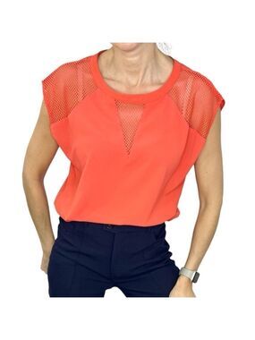 Molly Bracken orange mesh detail dolman sleeve oversized top S